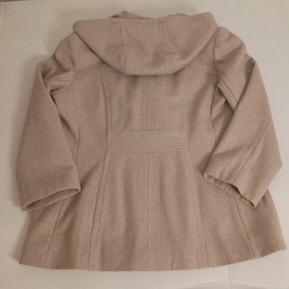 Anne Klein Classic Tan Wool Blend Double Breasted Hooded Coat Women’s L Large - Picture 6 of 16